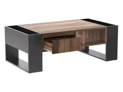 Mesa de centro em madeira granulada, 106,4x40x60cm, com 1 gaveta e compartimentos de arrumação, + Cinza^ Mesa De Centro
