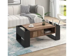 Mesa de centro em madeira granulada, 106,4x40x60cm, com 1 gaveta e compartimentos de arrumação, + Cinza^ Mesa De Centro