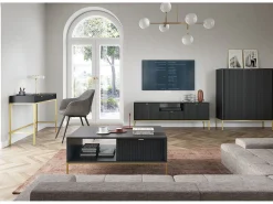 New Mesa de centro em madeira laminada com pés em metal dourado 104x68 cm Preto
