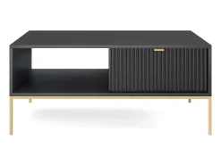 New Mesa de centro em madeira laminada com pés em metal dourado 104x68 cm Preto