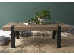 Mesa De Centro| Mesa de centro em madeira com pés metálicos Multicor