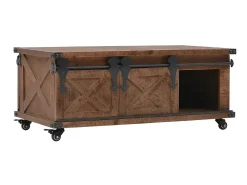 Outlet Mesa de centro em madeira de abeto maciça 91x51x38 cm PT659169 Castanho
