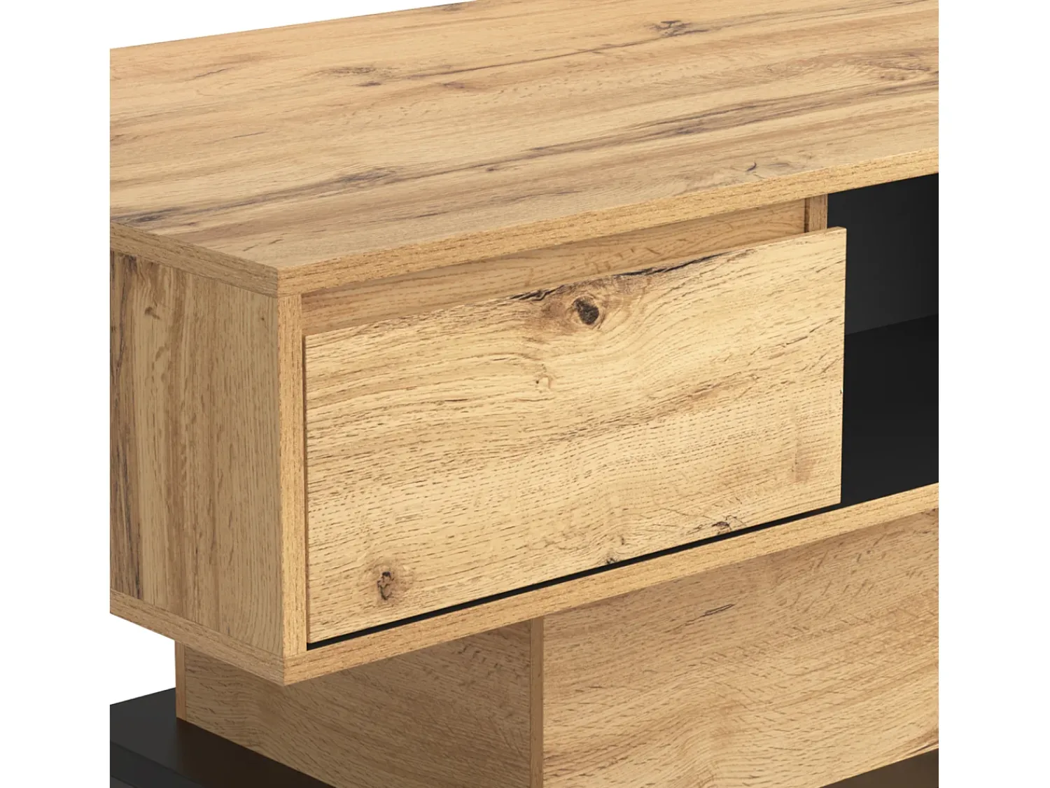 Mesa de centro em madeira granulada, com 1 gaveta e espaço de arrumação, 100x47x60cm, carvalho + cinza^ Mesa De Centro