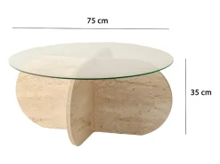 Concept-Usine Mesa de Centro em Madeira com Efeito Pedra Vidro RIBE Moderna Elegante com Arrumação^ Mesa De Centro