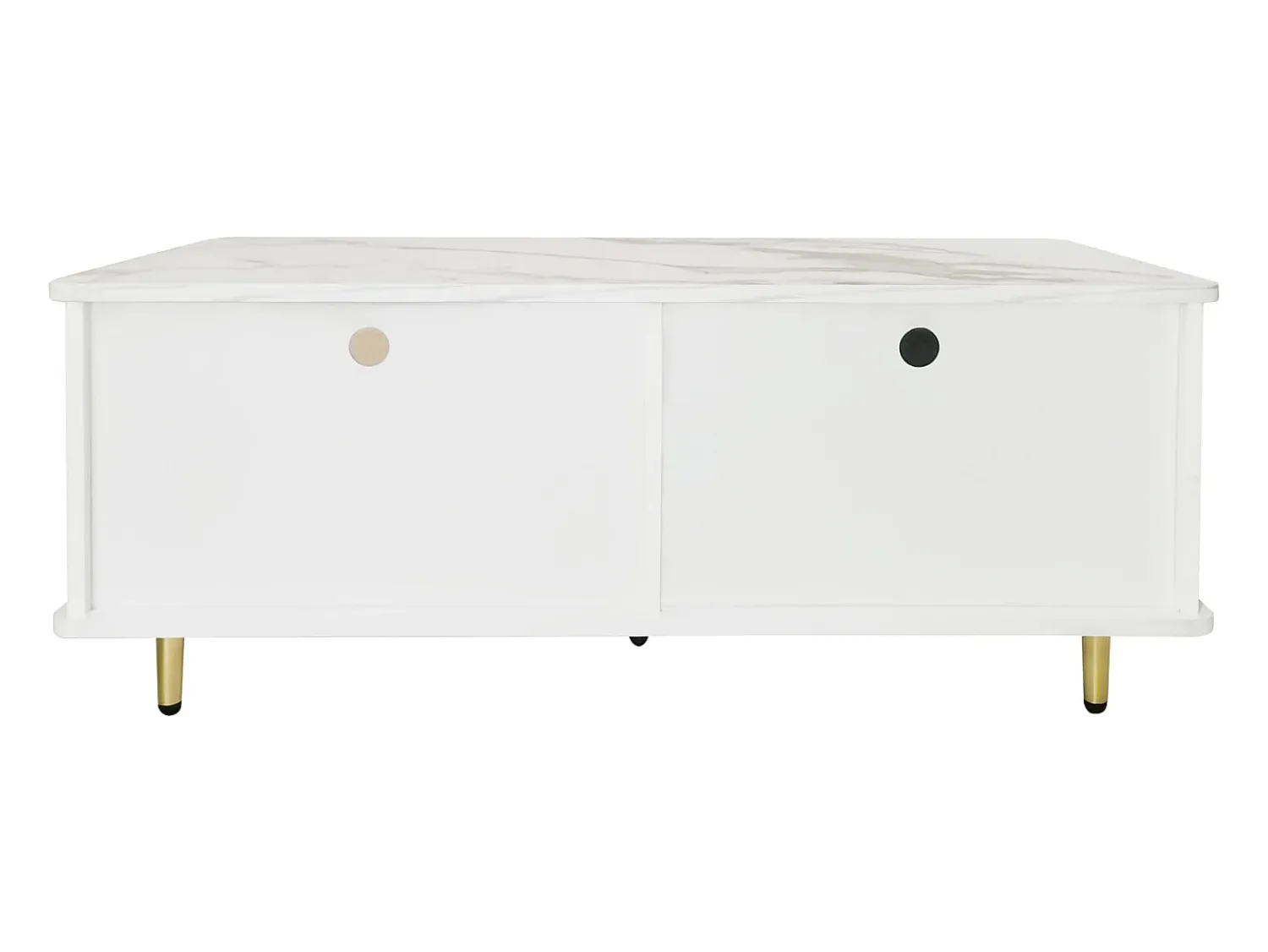 Mesa De Centro* Mesa de centro em mármore - Aparador com duas gavetas e um compartimento de arrumação com LED Branco