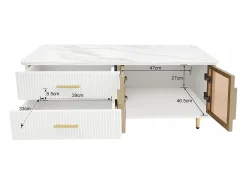 Mesa De Centro* Mesa de centro em mármore - Aparador com duas gavetas e um compartimento de arrumação com LED Branco