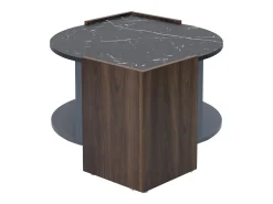 Discount Mesa de centro em mármore e nogueira - Cores contrastantes, madeira com gaveta e espaço de armazenamento aberto Preto