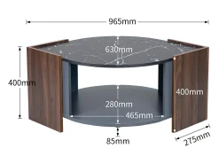 Discount Mesa de centro em mármore e nogueira - Cores contrastantes, madeira com gaveta e espaço de armazenamento aberto Preto