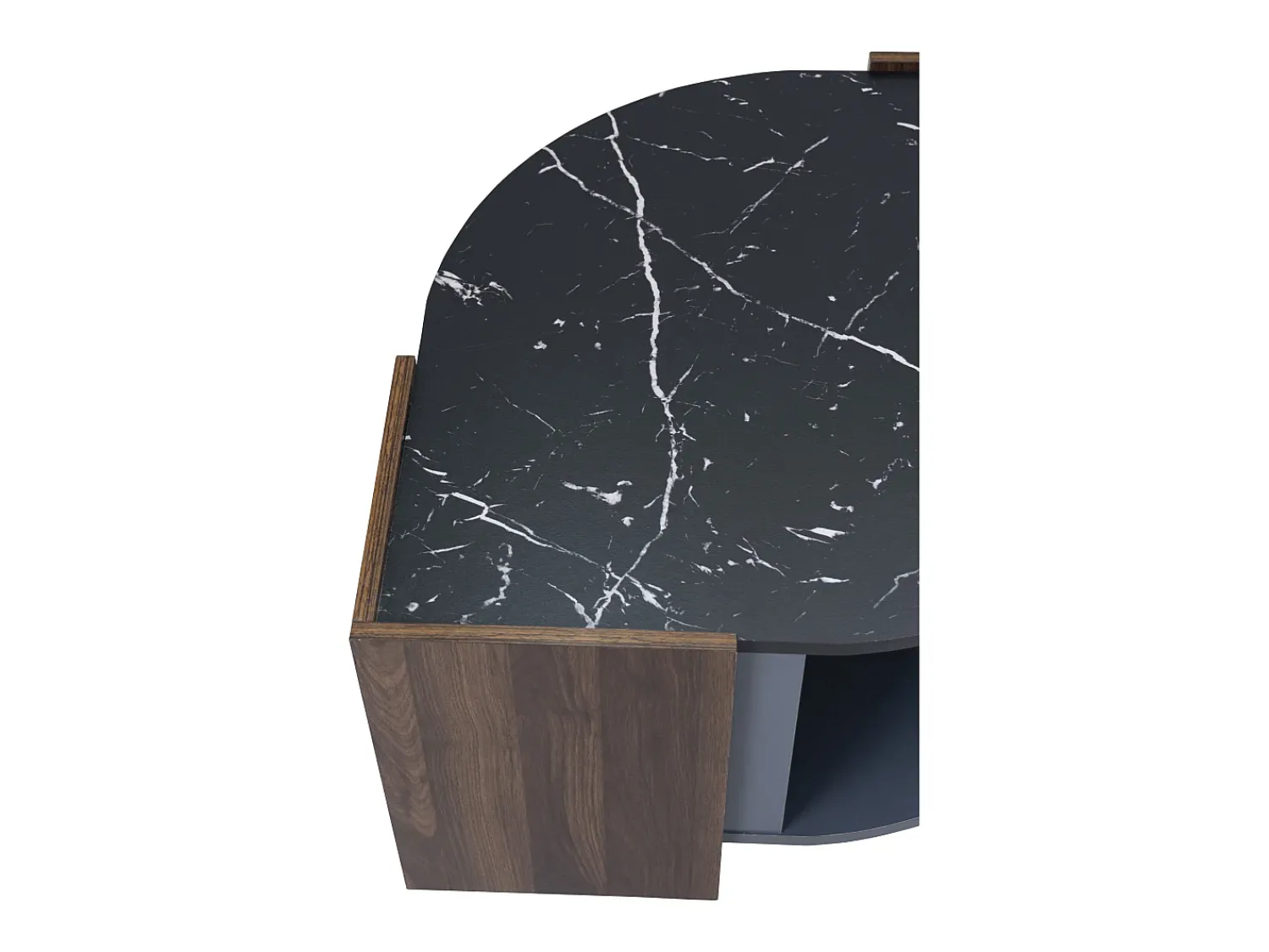 Discount Mesa de centro em mármore e nogueira - Cores contrastantes, madeira com gaveta e espaço de armazenamento aberto Preto