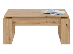 New Dmora Mesa de centro em sílex, Mesa de centro com tampo elevável, Mesa baixa da sala, 105x55h45/56 cm, Carvalho atado Castanho