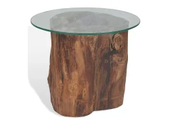 Mesa De Centro| Mesa de centro em teca e vidro 50x40 cm PT886298 Castanho