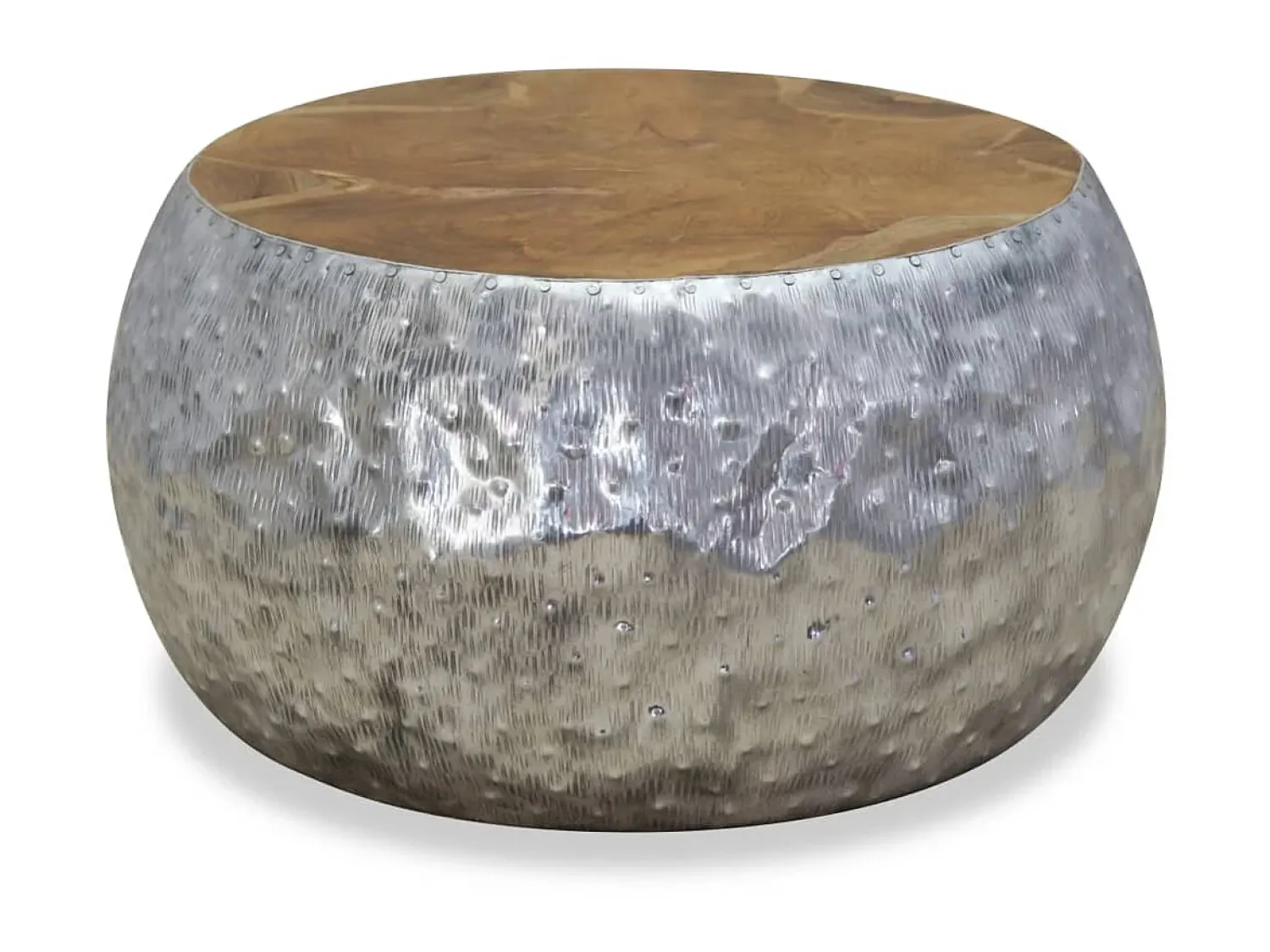 Mesa De Apoio| Mesa de centro em teca e alumínio 60x60x30 cm PT185110 Prateado