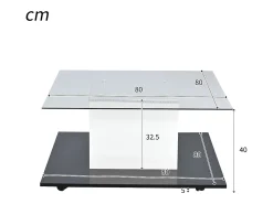 Mesa De Centro*Hauss Spole Mesa de centro em vidro brilhante com iluminação LED e rodízios - Branca e preta 80x80x40cm Branco