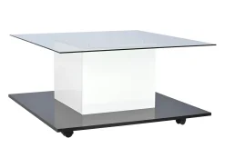Mesa De Centro*Hauss Spole Mesa de centro em vidro brilhante com iluminação LED e rodízios - Branca e preta 80x80x40cm Branco