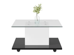 Mesa De Centro*Hauss Spole Mesa de centro em vidro brilhante com iluminação LED e rodízios - Branca e preta 80x80x40cm Branco