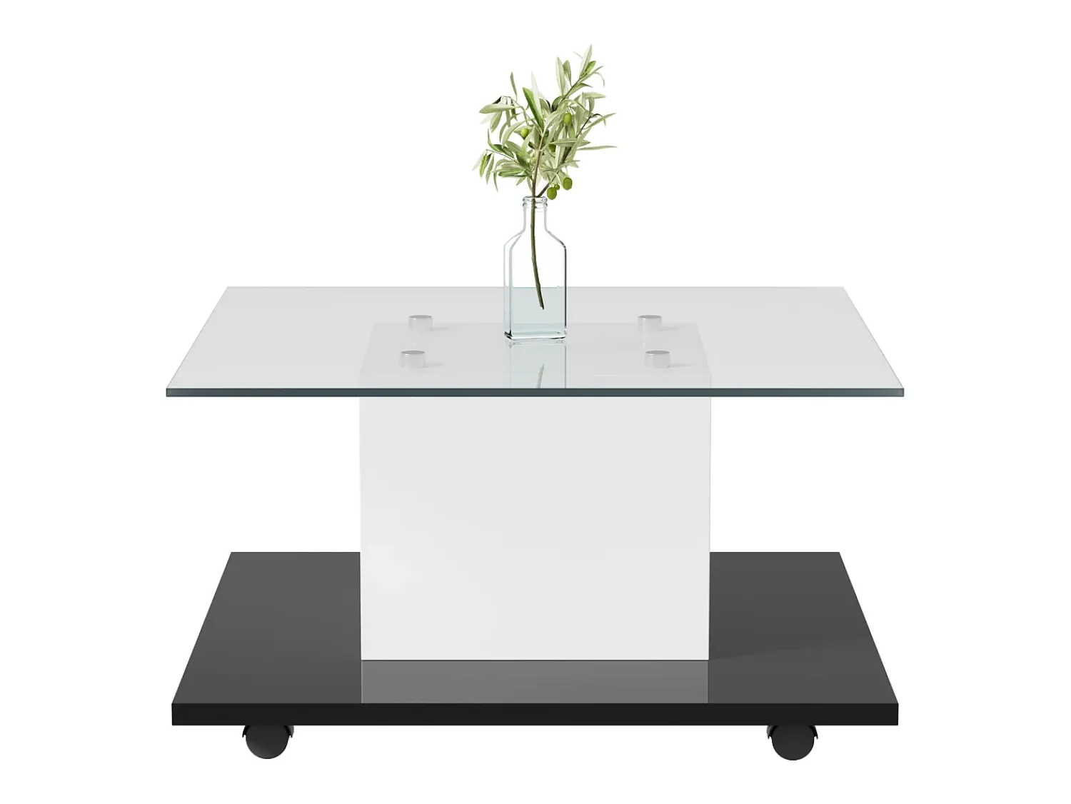 Mesa De Centro*Hauss Spole Mesa de centro em vidro brilhante com iluminação LED e rodízios - Branca e preta 80x80x40cm Branco