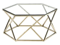 Mesa De Centro|Vente-unique Mesa de centro em vidro temperado e aço inoxidável - Dourada - KERIANE Dourado