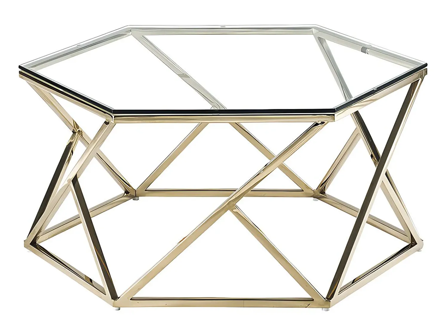 Mesa De Centro|Vente-unique Mesa de centro em vidro temperado e aço inoxidável - Dourada - KERIANE Dourado