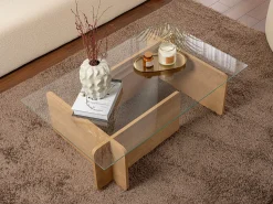 Vente-unique Mesa de centro em vidro temperado - Natural claro e Transparente - AZRA Transparente / Natural claro