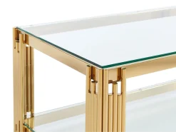 Vente-unique Mesa de centro em vidro temperado e aço inoxidável - Dourada - NOMELANO^ Mesa De Centro
