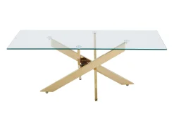 Outlet Vente-unique Mesa de centro em vidro temperado e metal dourado - Transparente - COSIMA Transparente / Dourado