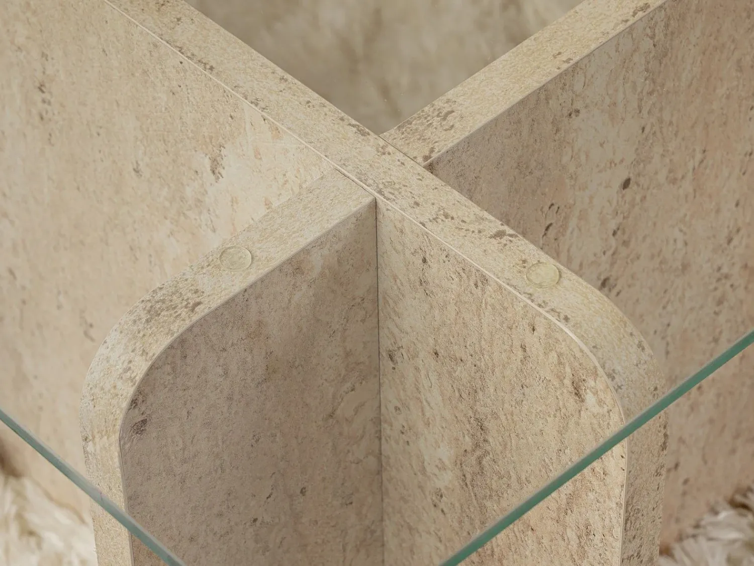 Mesa De Centro*Vente-unique Mesa de centro em vidro temperado efeito travertino bege e transparente - AZRA Transparente / Bege