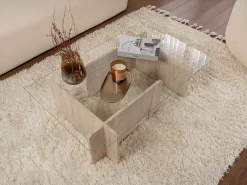 Mesa De Centro*Vente-unique Mesa de centro em vidro temperado efeito travertino bege e transparente - AZRA Transparente / Bege