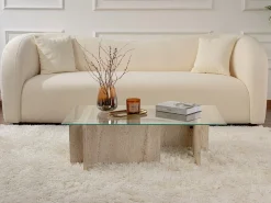 Mesa De Centro*Vente-unique Mesa de centro em vidro temperado efeito travertino bege e transparente - AZRA Transparente / Bege