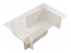 Mesa De Centro*Vente-unique Mesa de centro em vidro temperado efeito travertino bege e transparente - AZRA Transparente / Bege