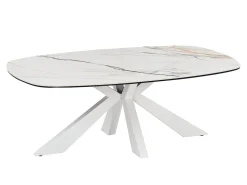 Mesa De Centro|Maison Céphy Mesa de centro em vidro temperado, cerâmica e metal efeito mármore - DERIYA Branco