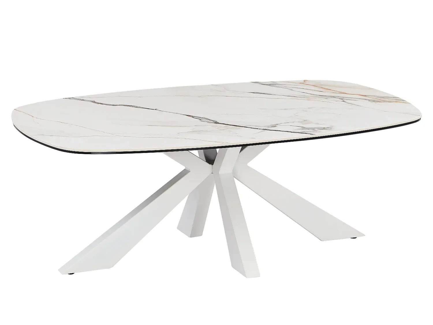 Mesa De Centro|Maison Céphy Mesa de centro em vidro temperado, cerâmica e metal efeito mármore - DERIYA Branco