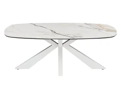 Mesa De Centro|Maison Céphy Mesa de centro em vidro temperado, cerâmica e metal efeito mármore - DERIYA Branco