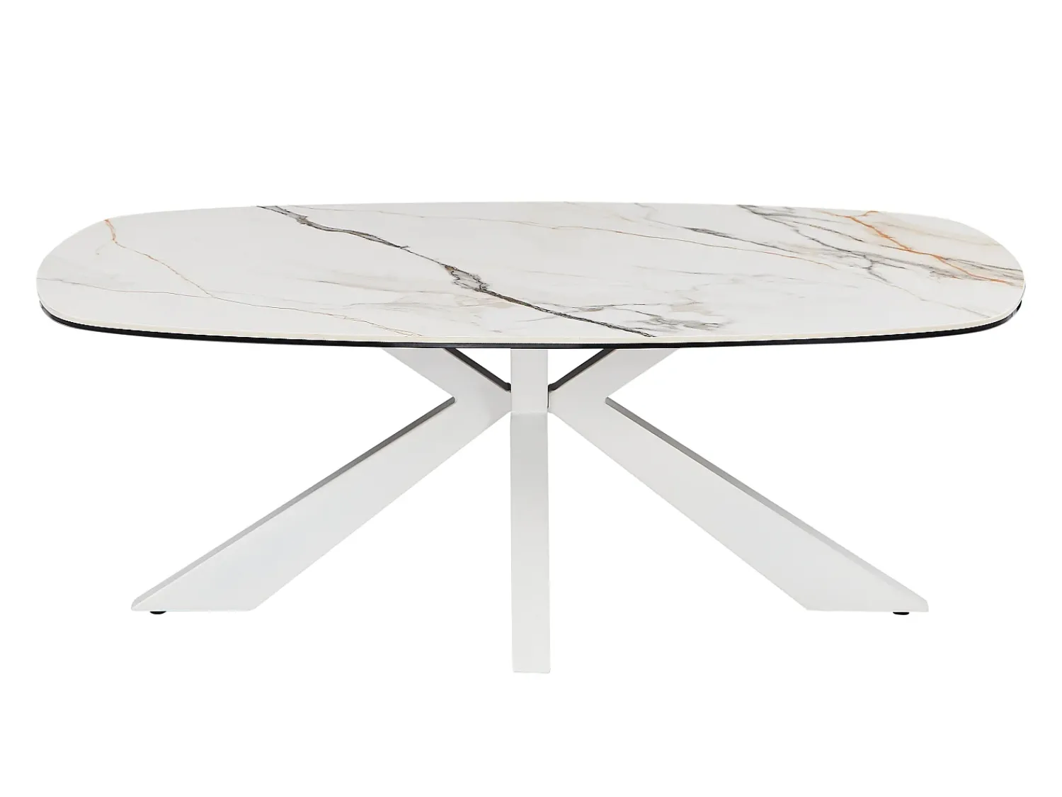 Mesa De Centro|Maison Céphy Mesa de centro em vidro temperado, cerâmica e metal efeito mármore - DERIYA Branco