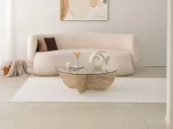 Mesa De Centro|Vente-unique Mesa de centro em vidro temperado - Efeito travertino e Transparente - AYSUN Transparente / Bege
