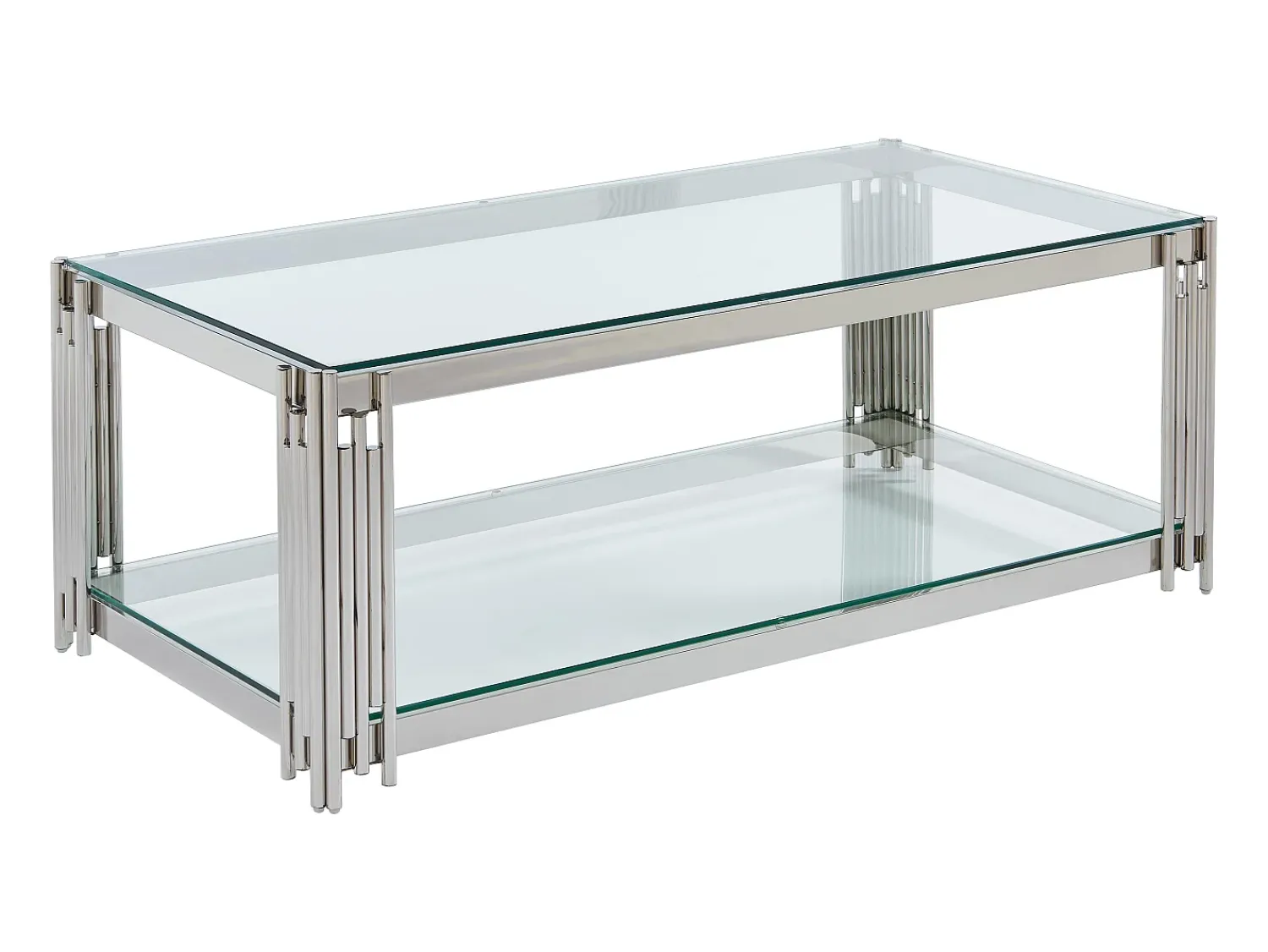 Mesa De Centro|Vente-unique Mesa de centro em vidro temperado e aço inoxidável - Cromado - NOMELANO Prateado