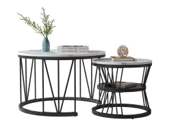 Mesa De Centro| Mesa de centro encaixável, folheado de mármore, estrutura de metal, e branco Preto