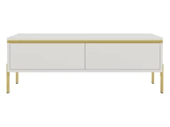 Mesa De Centro|ModernLuxe Mesa de centro envernizada brilhante 100x50x36 cm - 2 gavetas - Pés de metal - Painéis de partículas - Branco