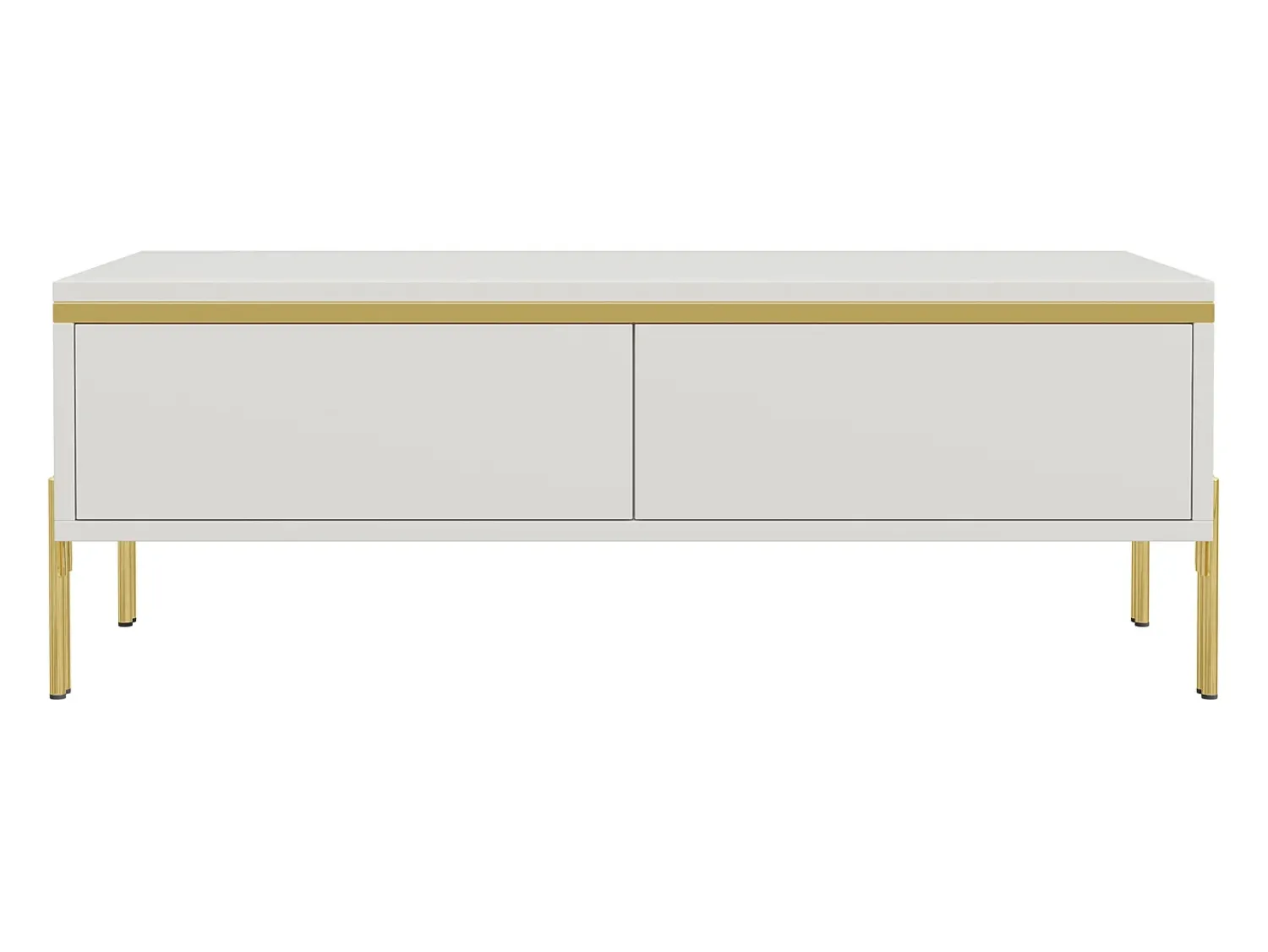 Mesa De Centro|ModernLuxe Mesa de centro envernizada brilhante 100x50x36 cm - 2 gavetas - Pés de metal - Painéis de partículas - Branco