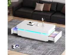 ModernLuxe Mesa de centro envernizada brilhante 100x50x35 cm - con LED - con 2 gavetas - painéis de partículas -^ Mesa De Centro