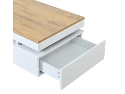 New ModernLuxe Mesa de centro envernizada brilhante 100x50x35 cm - con LED - con 2 gavetas - painéis de partículas - branco + natural Natural claro / Branco