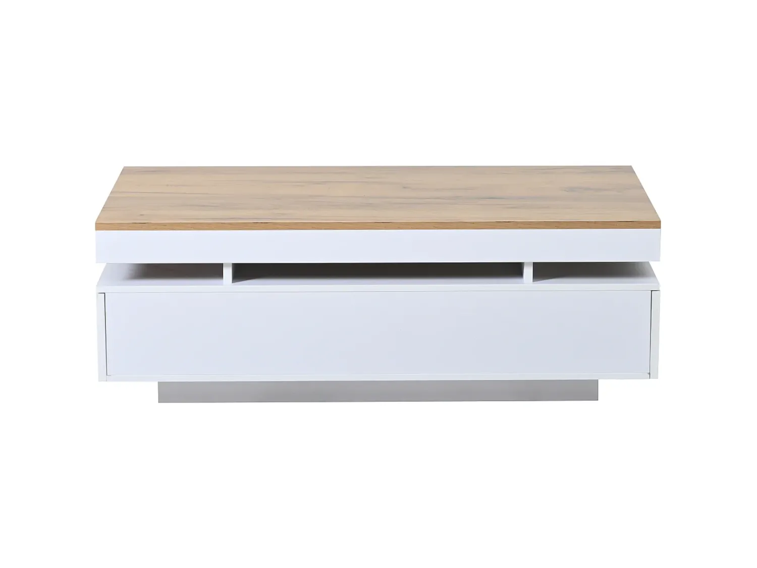 New ModernLuxe Mesa de centro envernizada brilhante 100x50x35 cm - con LED - con 2 gavetas - painéis de partículas - branco + natural Natural claro / Branco