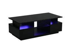 Mesa De Centro|ModernLuxe Mesa de centro envernizada brilhante 100x50x36 cm - con LED - 2 gavetas e espaço de armazenamento aberto - painéis de partículas - Preto
