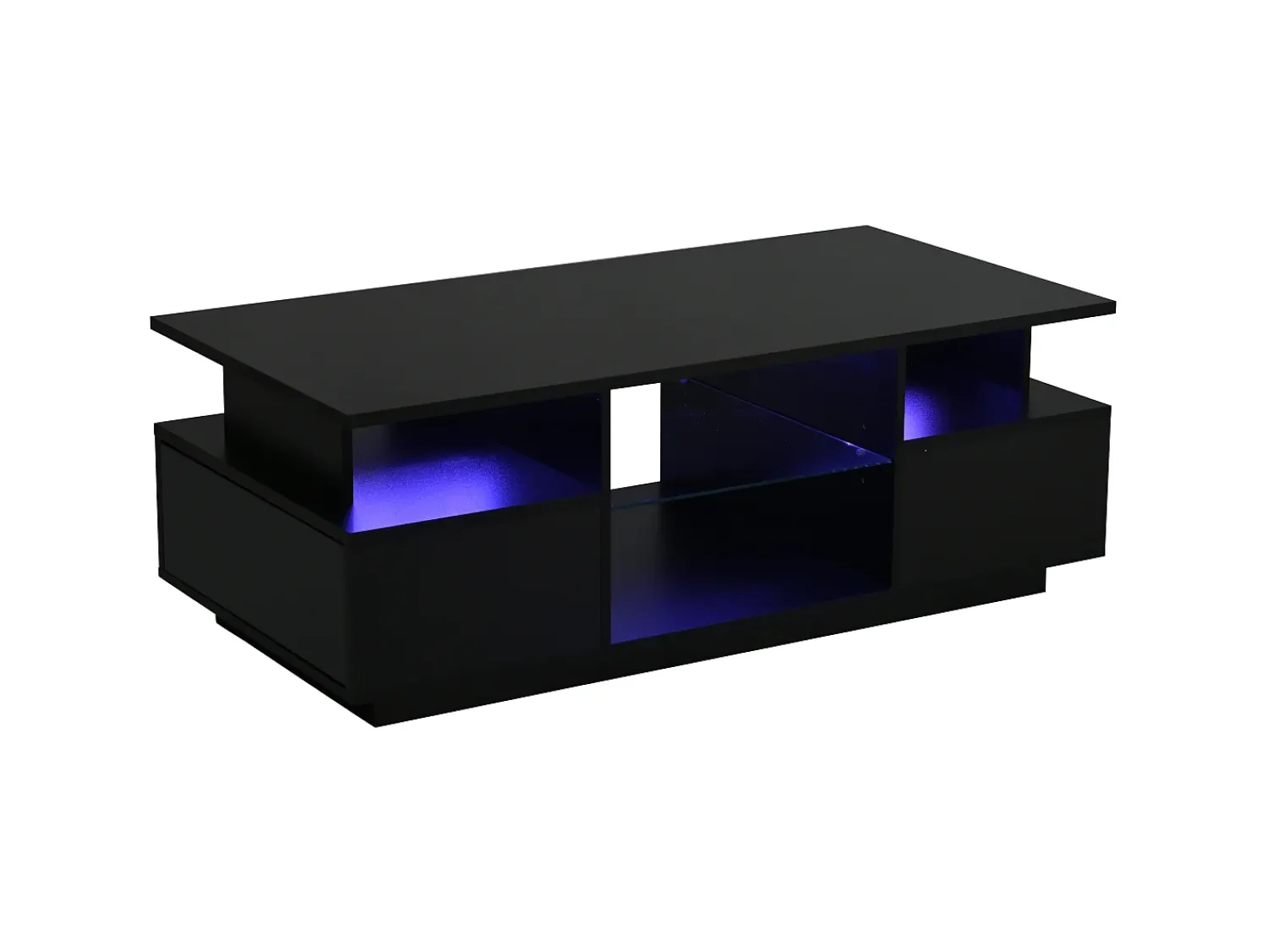 Mesa De Centro|ModernLuxe Mesa de centro envernizada brilhante 100x50x36 cm - con LED - 2 gavetas e espaço de armazenamento aberto - painéis de partículas - Preto