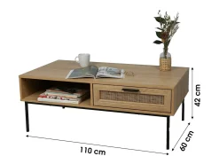Best Meublorama Mesa de centro estilo campestre com uma gaveta de efeito juta e um nicho - 110x60xH42cm Castanho