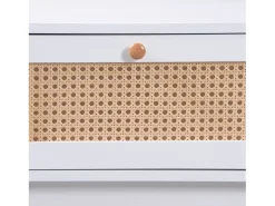 Mesa De Centro| Mesa de centro estilo chalé 110x55x38,5cm - Mesa de centro com gavetas em verga e portas de correr com ripas em madeira maciça Pernas em madeira maciça - Branco