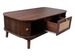 Mesa De Centro* Mesa de centro estilo chalé 110x55x38,5cm - Mesa de centro com gavetas em verga e portas de correr com ripas em madeira maciça Pernas em madeira maciça - Castanho