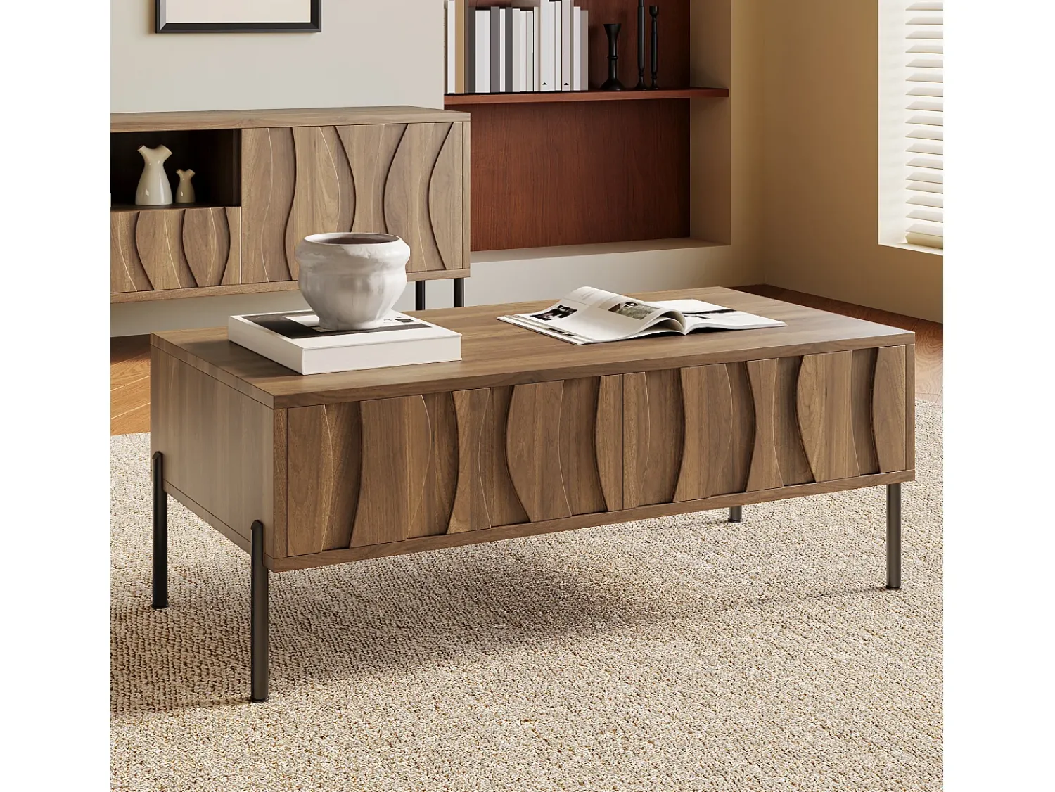 Mesa De Centro*ModernLuxe Mesa de centro estilo vintage 105x55x41 cm - com 2 gavetas - Estrutura de madeira - MDF - Natural Natural claro