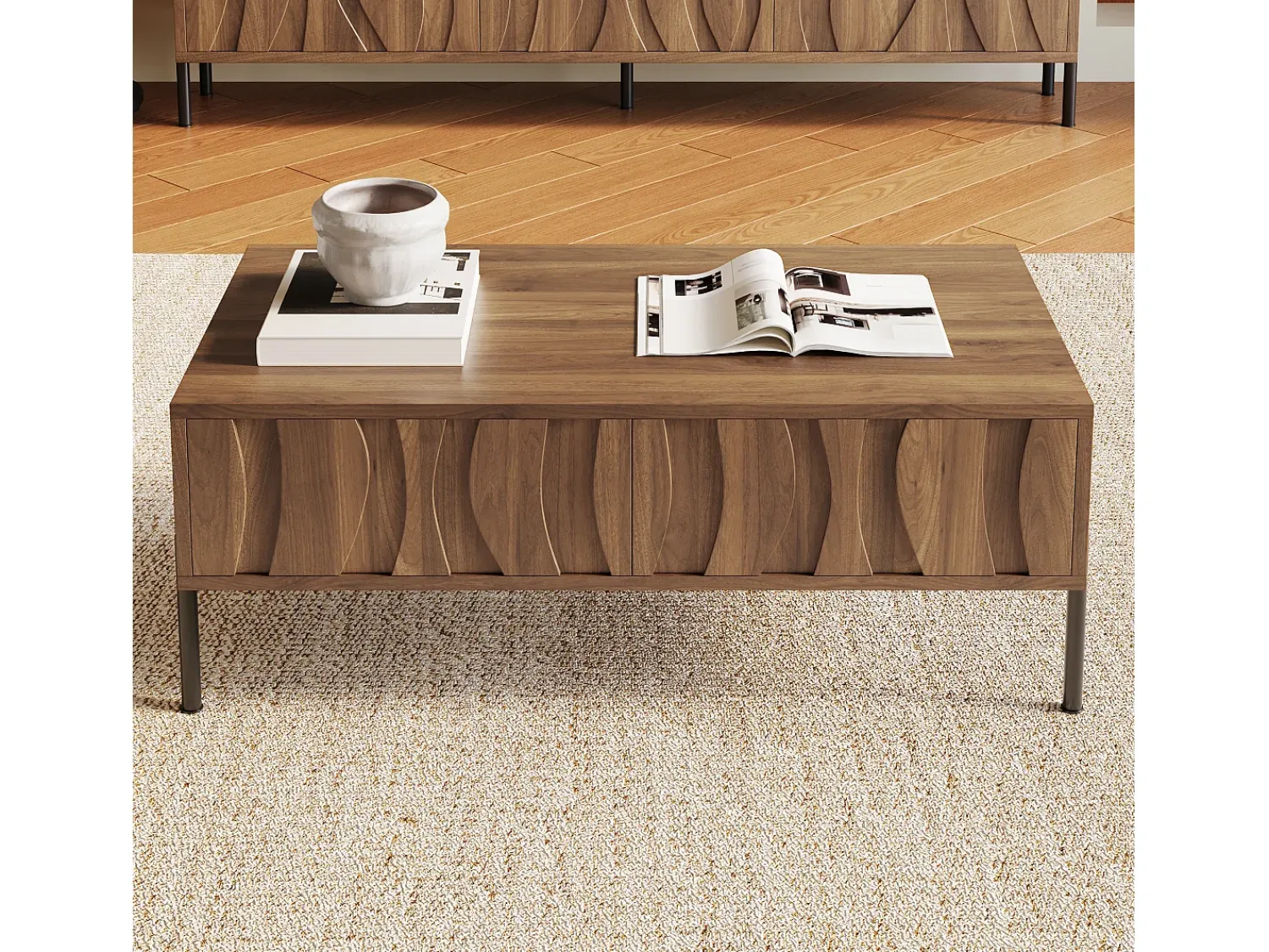 Mesa De Centro*ModernLuxe Mesa de centro estilo vintage 105x55x41 cm - com 2 gavetas - Estrutura de madeira - MDF - Natural Natural claro