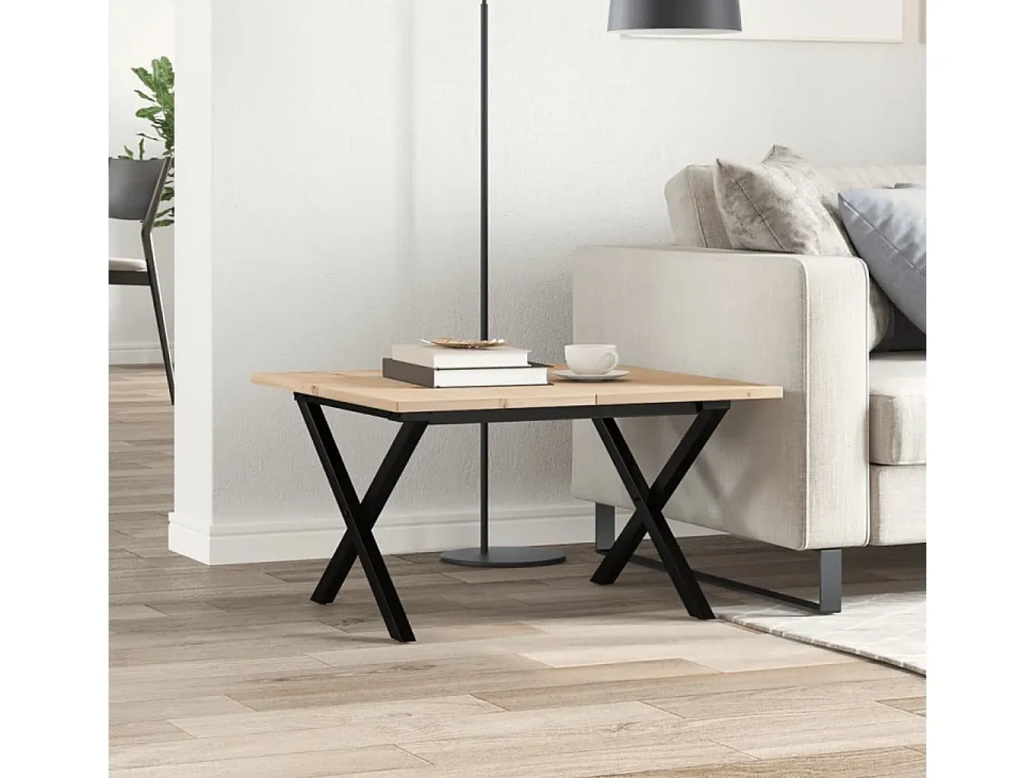 Mesa De Centro| Mesa de centro estrutura em X 60x60x40 cm pinho e ferro fundido PT544764 Castanho