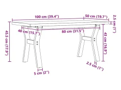 vidaxl Mesa de centro estrutura em Y 100x50x45,5cm pinho/aço^ Mesa De Centro